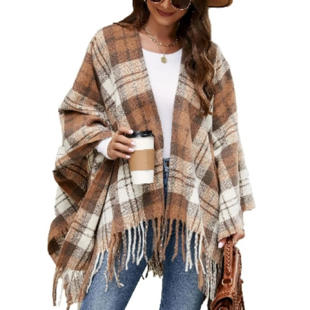 Plaid Fringe Poncho, winter poncho 
Winter cover-up